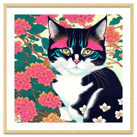 Pawsome, Curious Cat Pets, Animals Vintage Illustration, Whimsical Botanical Nature Wild, Bohemian Garden Floral