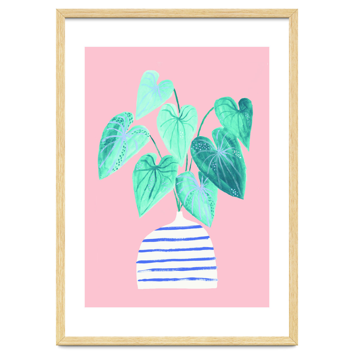 minimal house plant painting in stripy vase