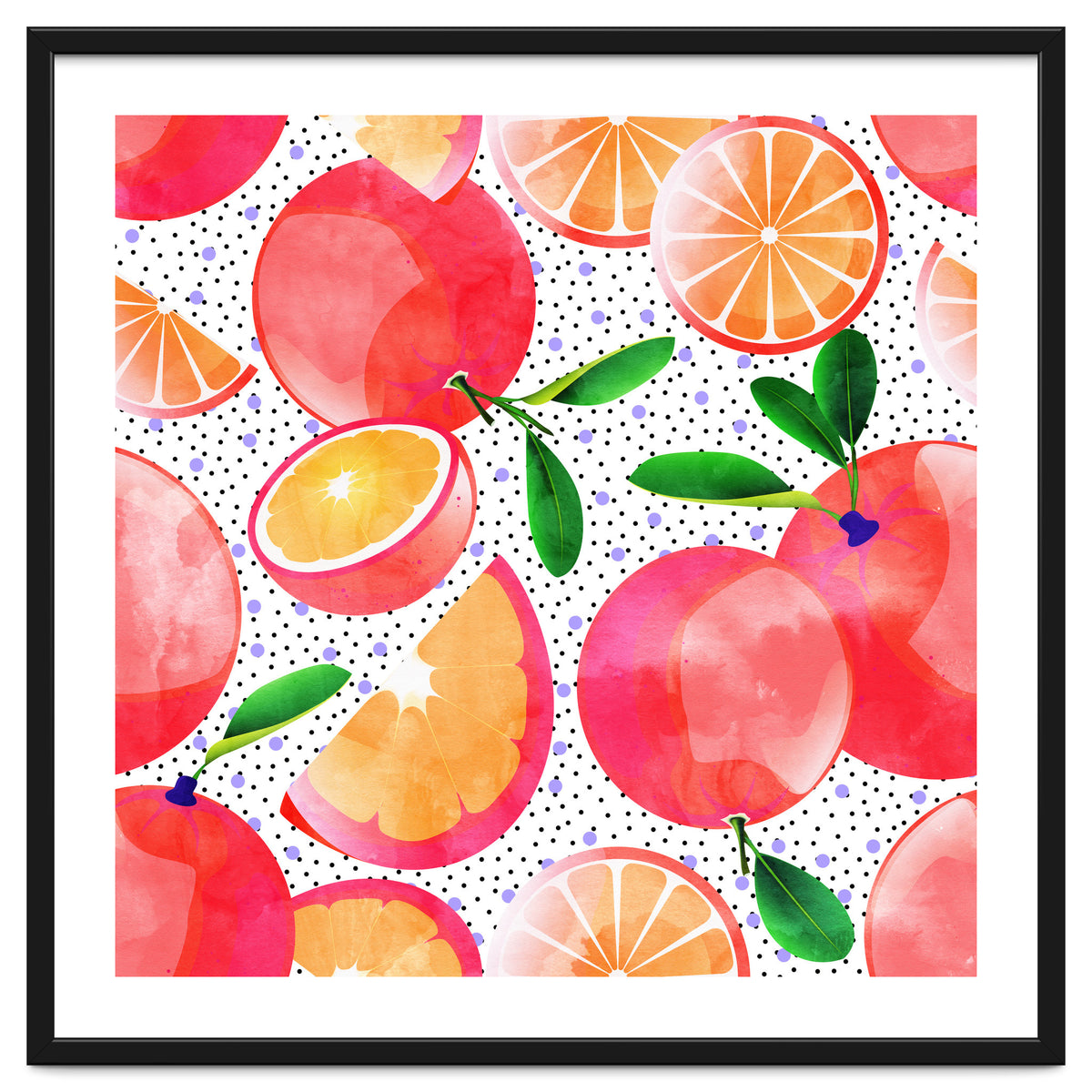 Citrus Tropical | Juicy Fruits Polka Dots | Food Orange Grapefruit Pink Watercolor Botanica