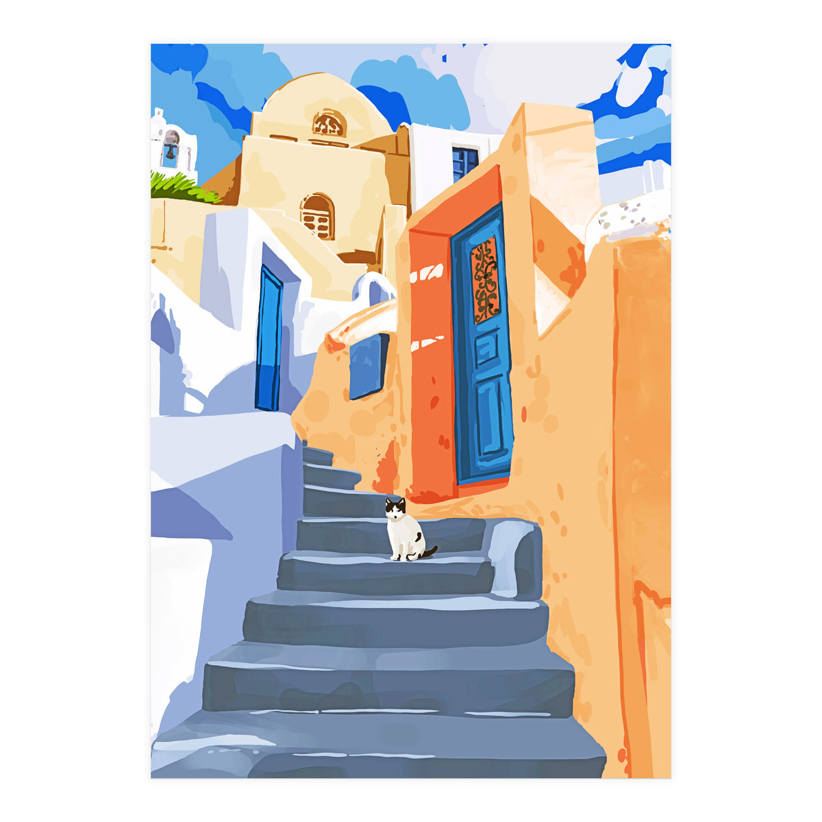 Cat in Greece, Architecture Tropical Exotic Travel (Print Only)