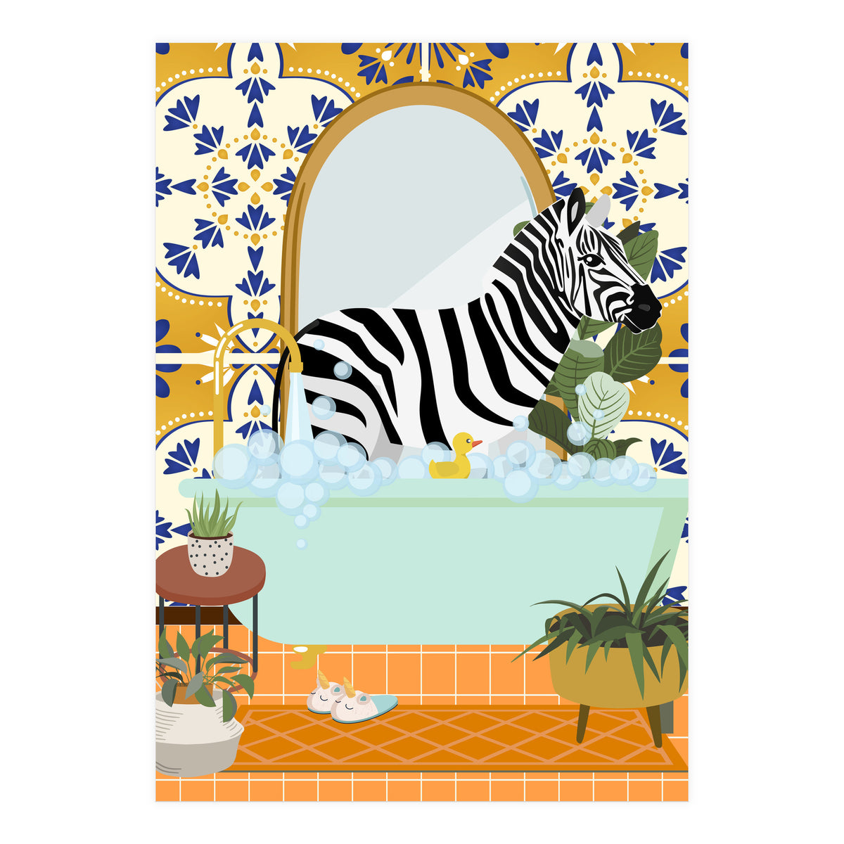 Zebra Bathing in Moroccan Style Bathroom (Print Only)