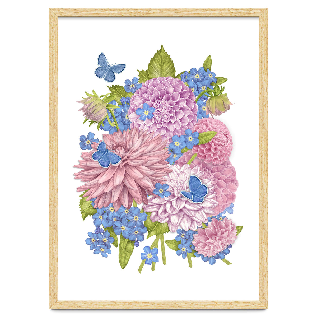 Pink Flowers and Butterflies