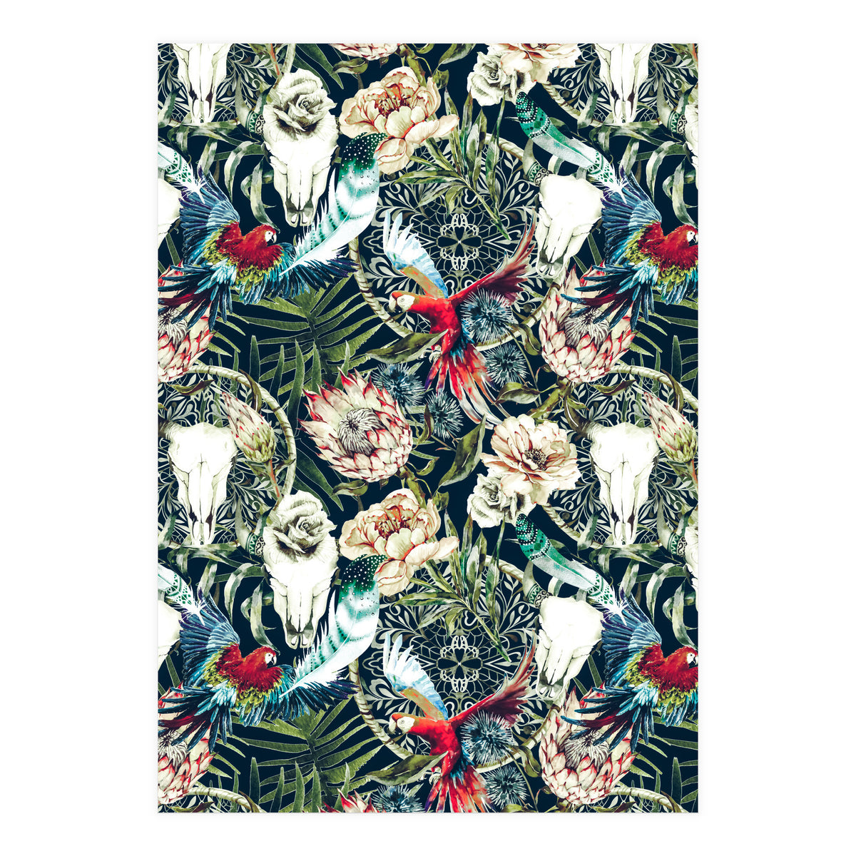 Dark pattern boho skull tropical  (Print Only)