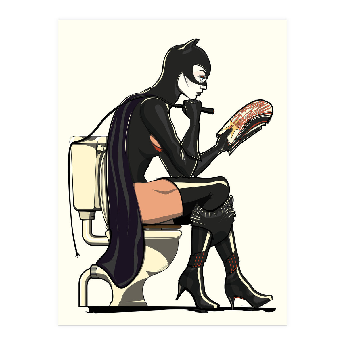 Catwoman on the Toilet, funny Bathroom Humour (Print Only)