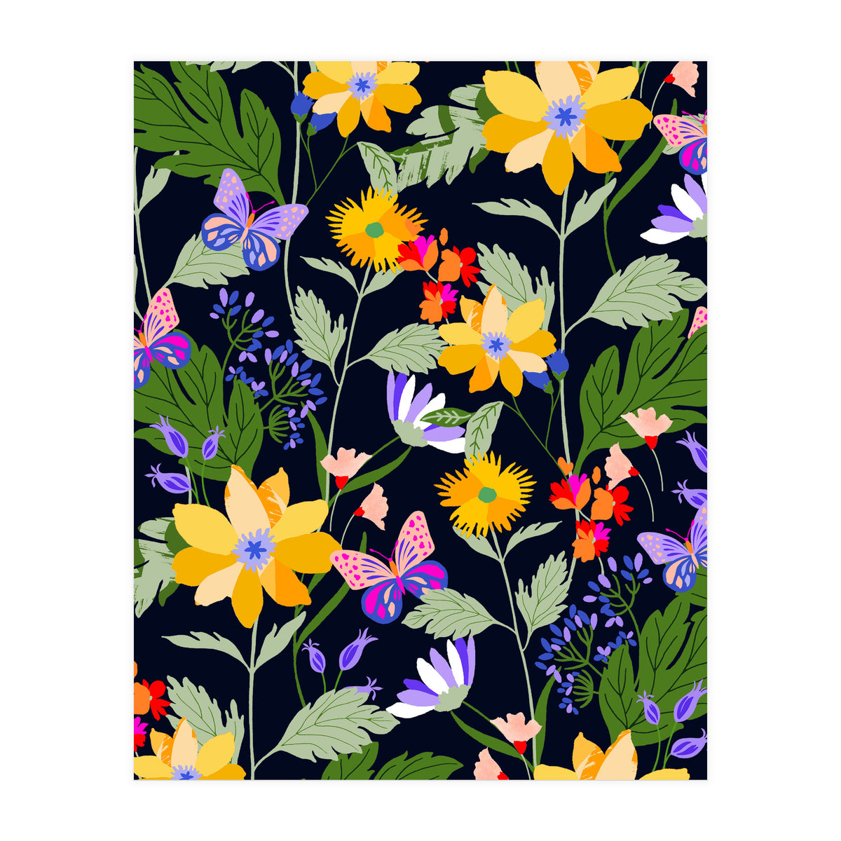 Flowers and butterflies (Print Only)