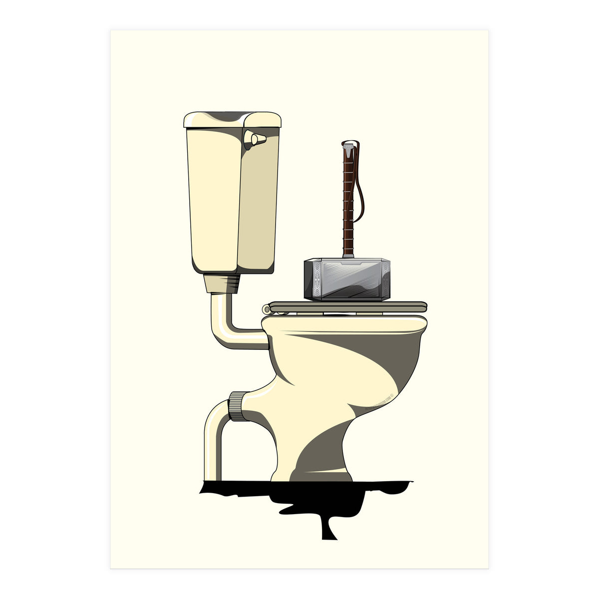 Thor's Hammer Mjolnir on the Toilet, funny bathroom humour (Print Only)