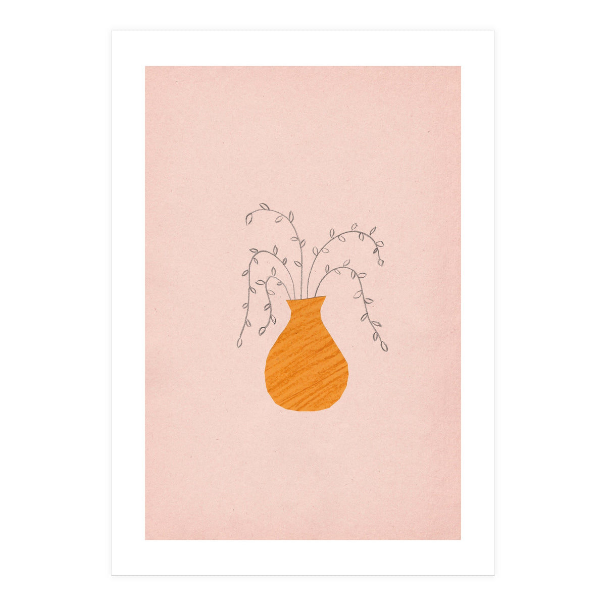 Pink and orange vase and plants (Print Only)