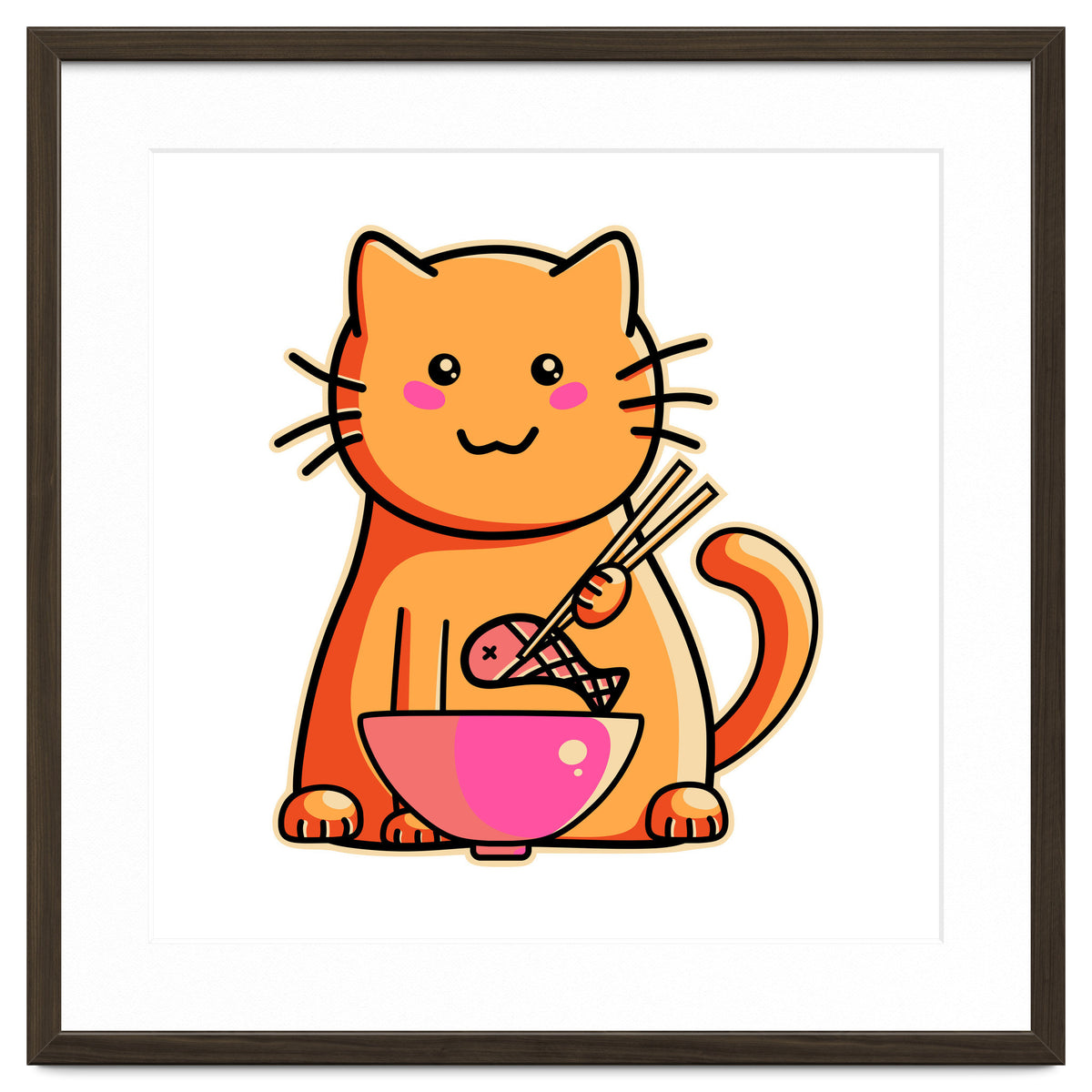 A Cat's Favourite Meal - kawaii cat eating fish with chopsticks