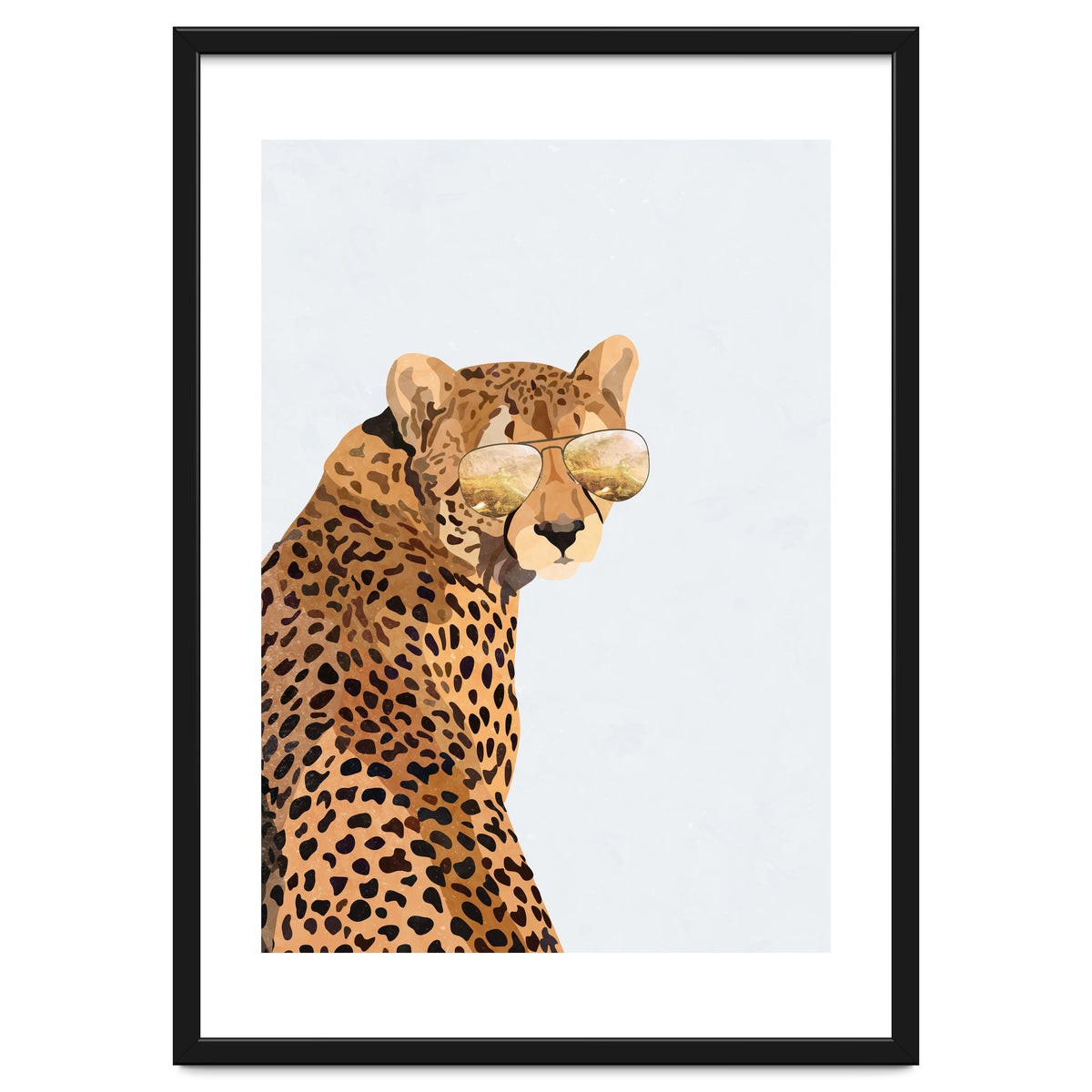 Cool Cat Cheetah Portrait with Gold Sunglasses
