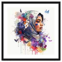 Watercolor Floral Muslim Arabian Woman #5