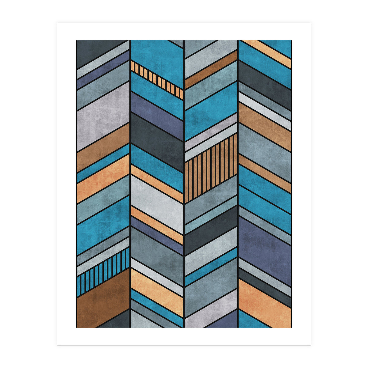 Colorful Concrete Chevron Pattern - Blue, Grey, Brown (Print Only)