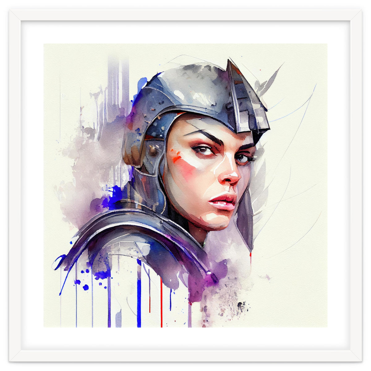 Watercolor Medieval Soldier Woman #3