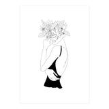 Line Drawing Girl with Flowers (Print Only) thumbnail