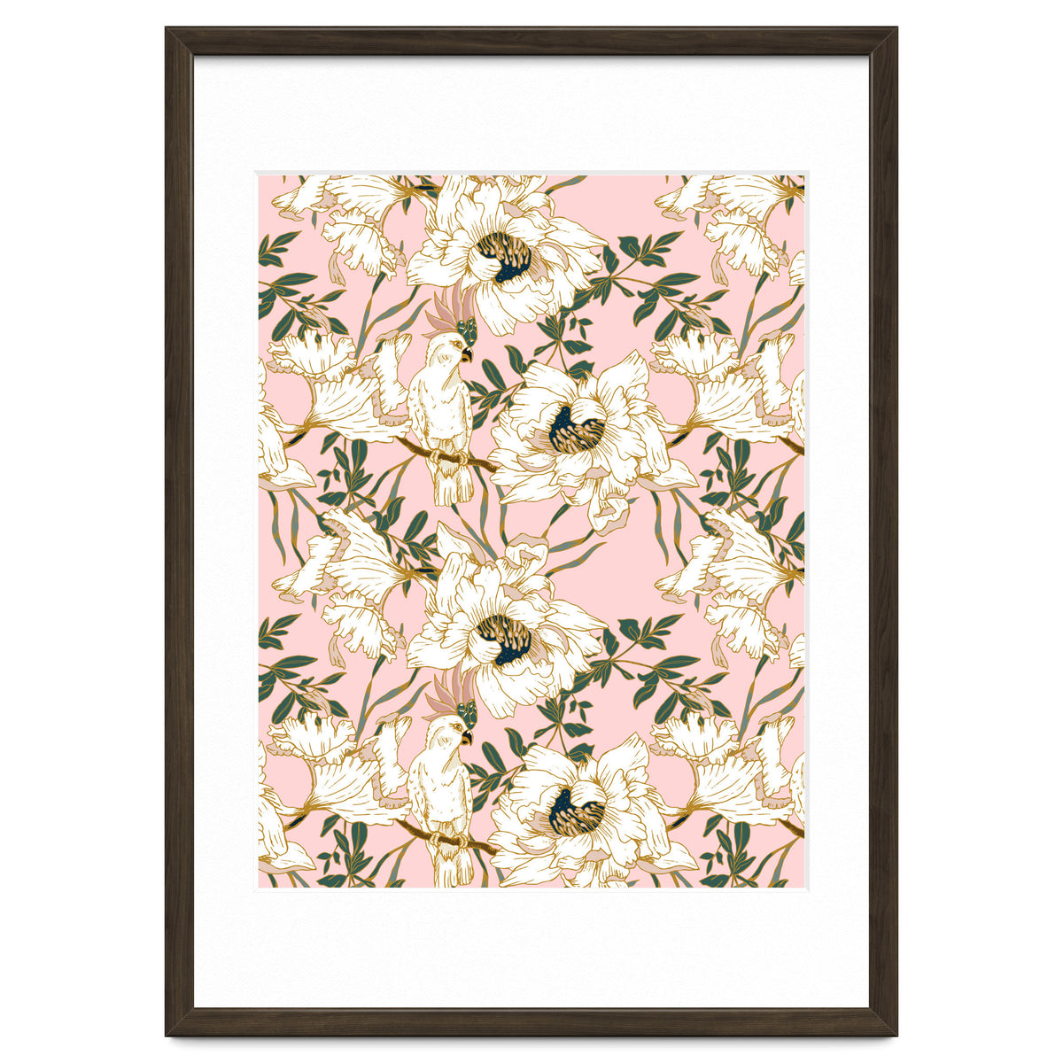 Exotic birds on flowers