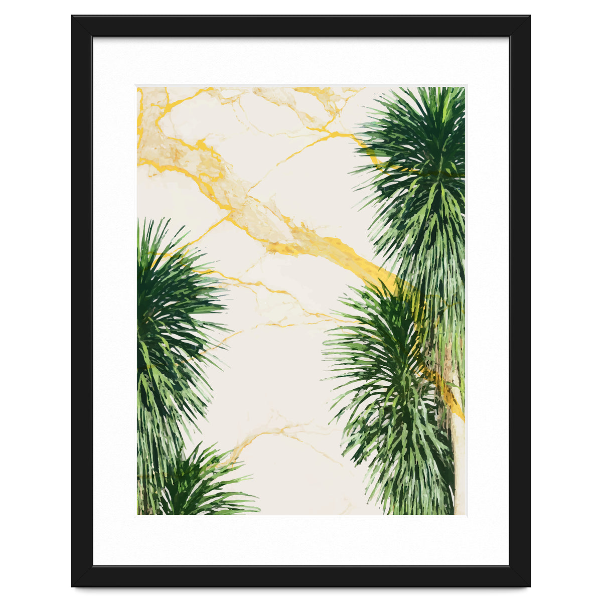 Gold marble texture with palm tree