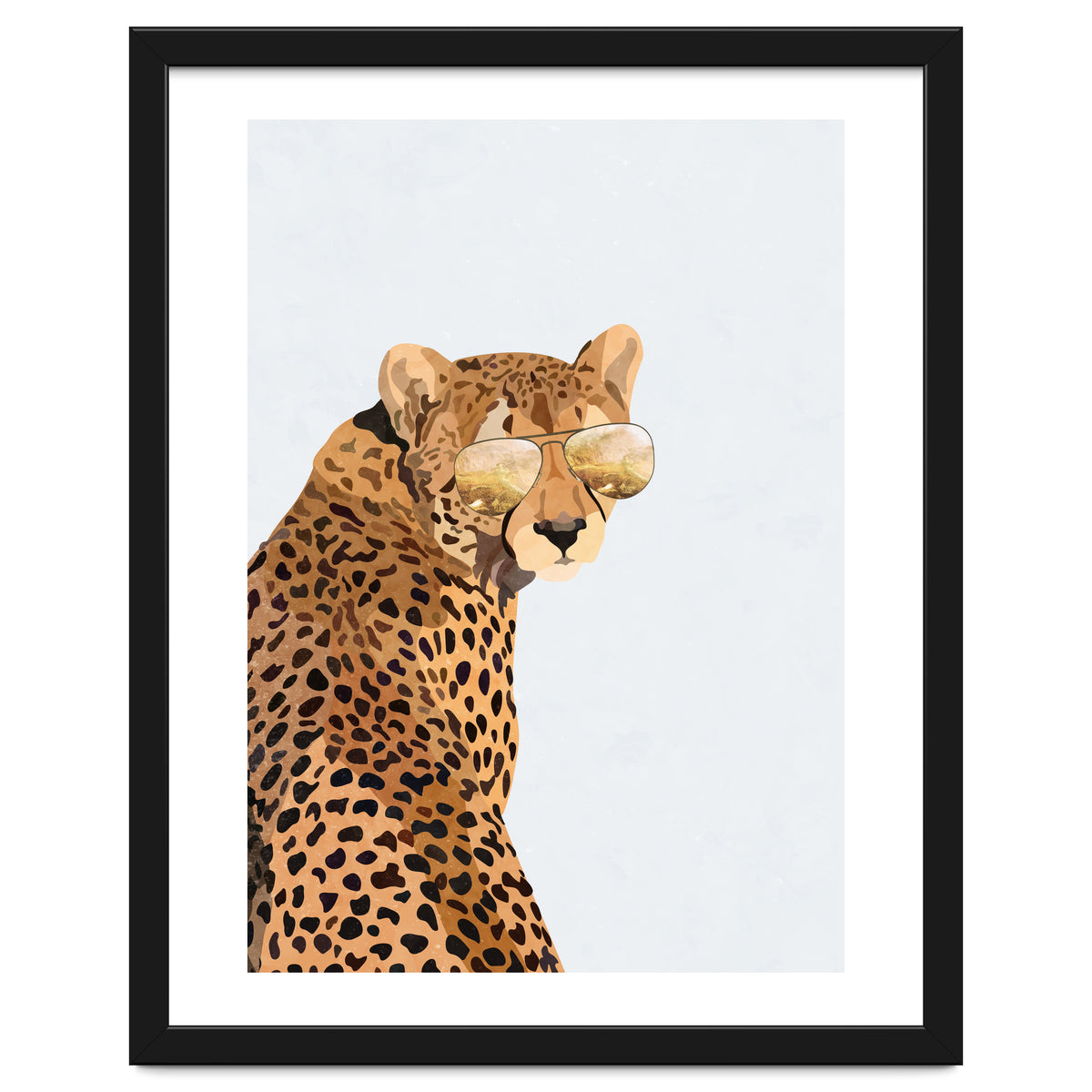 Cool Cat Cheetah Portrait with Gold Sunglasses