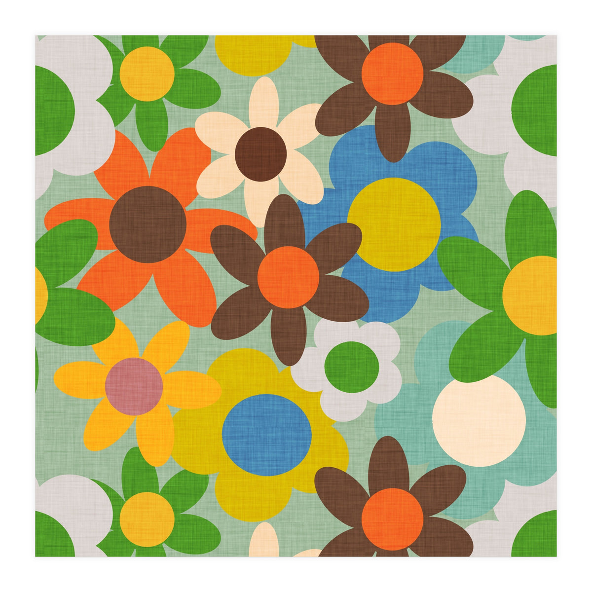 70s Flowers Blue (Print Only)