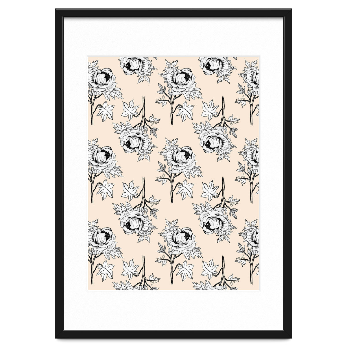 Drawing pattern of roses to pencil on beige