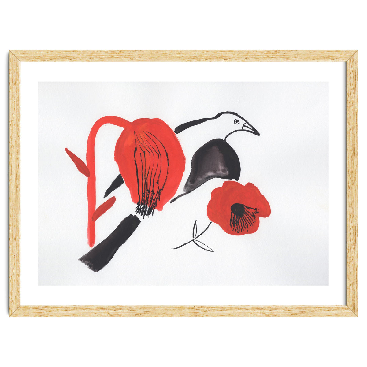 Black Bird And Poppies