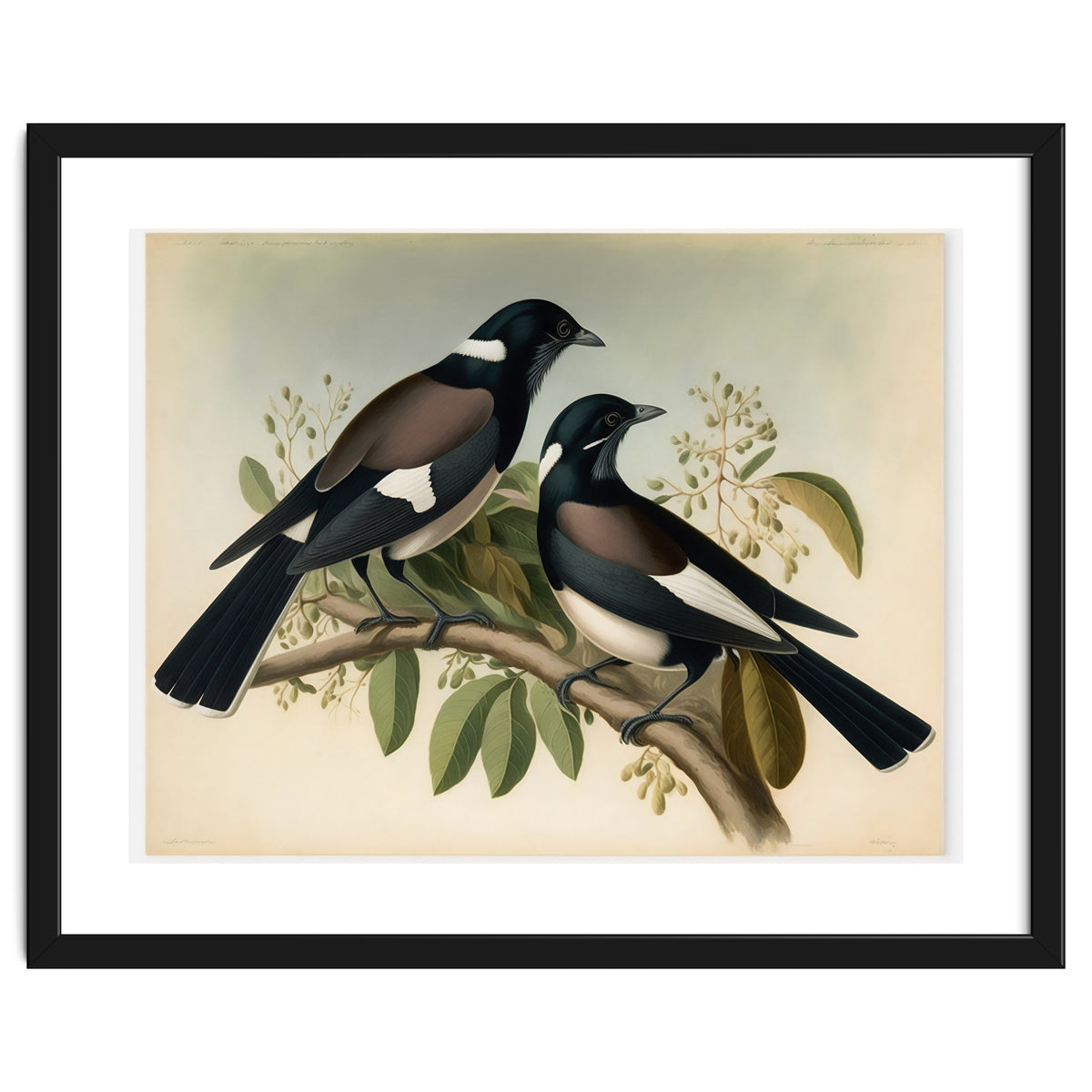 Magpies Vintage Painting