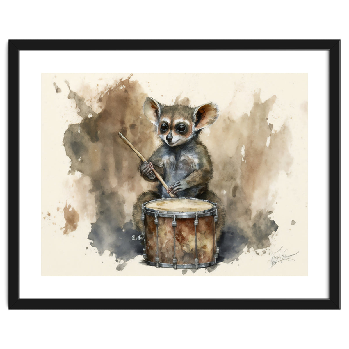 Bush Baby Playing Drum Watercolor Painting