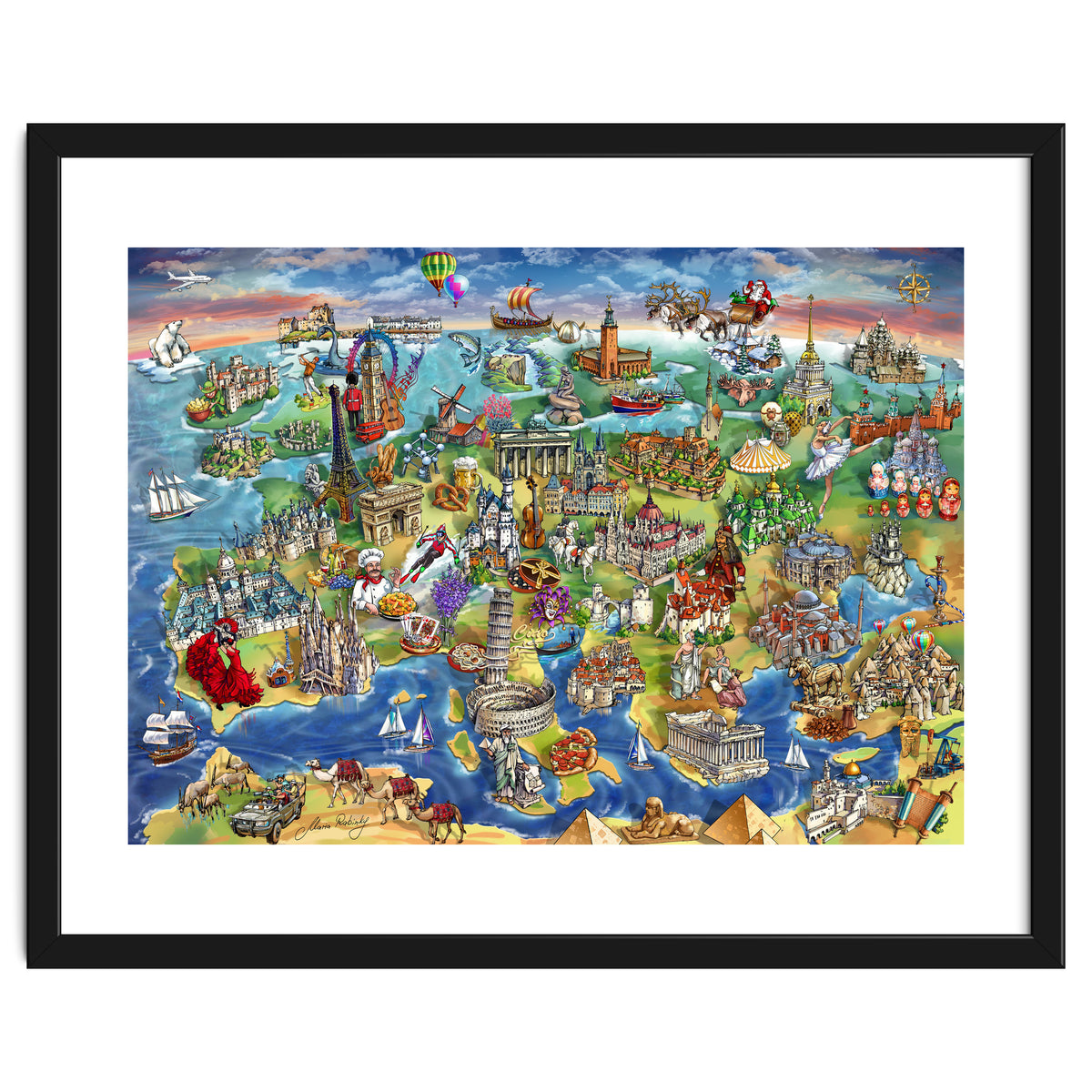 European World Wonders Illustrated Map