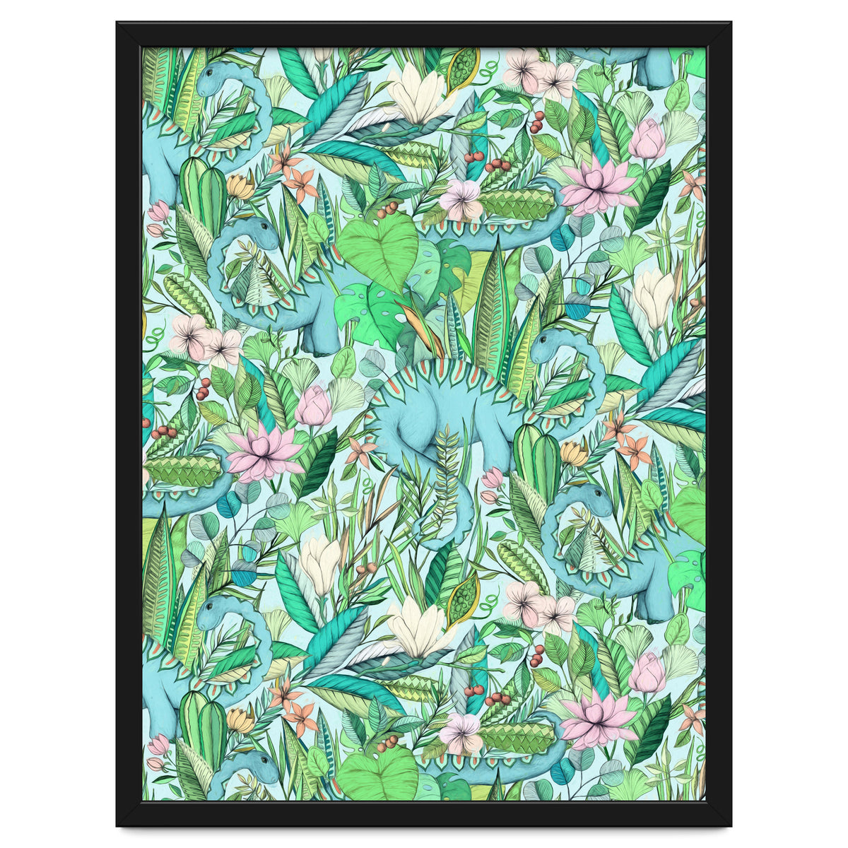 Improbable Botanical with Dinosaurs - soft pastels