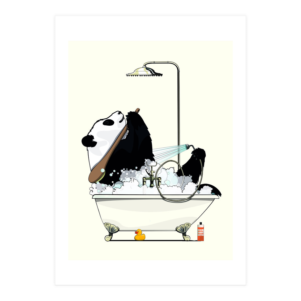 Giant Panda Bear in the Bath, funny bathroom humour (Print Only)