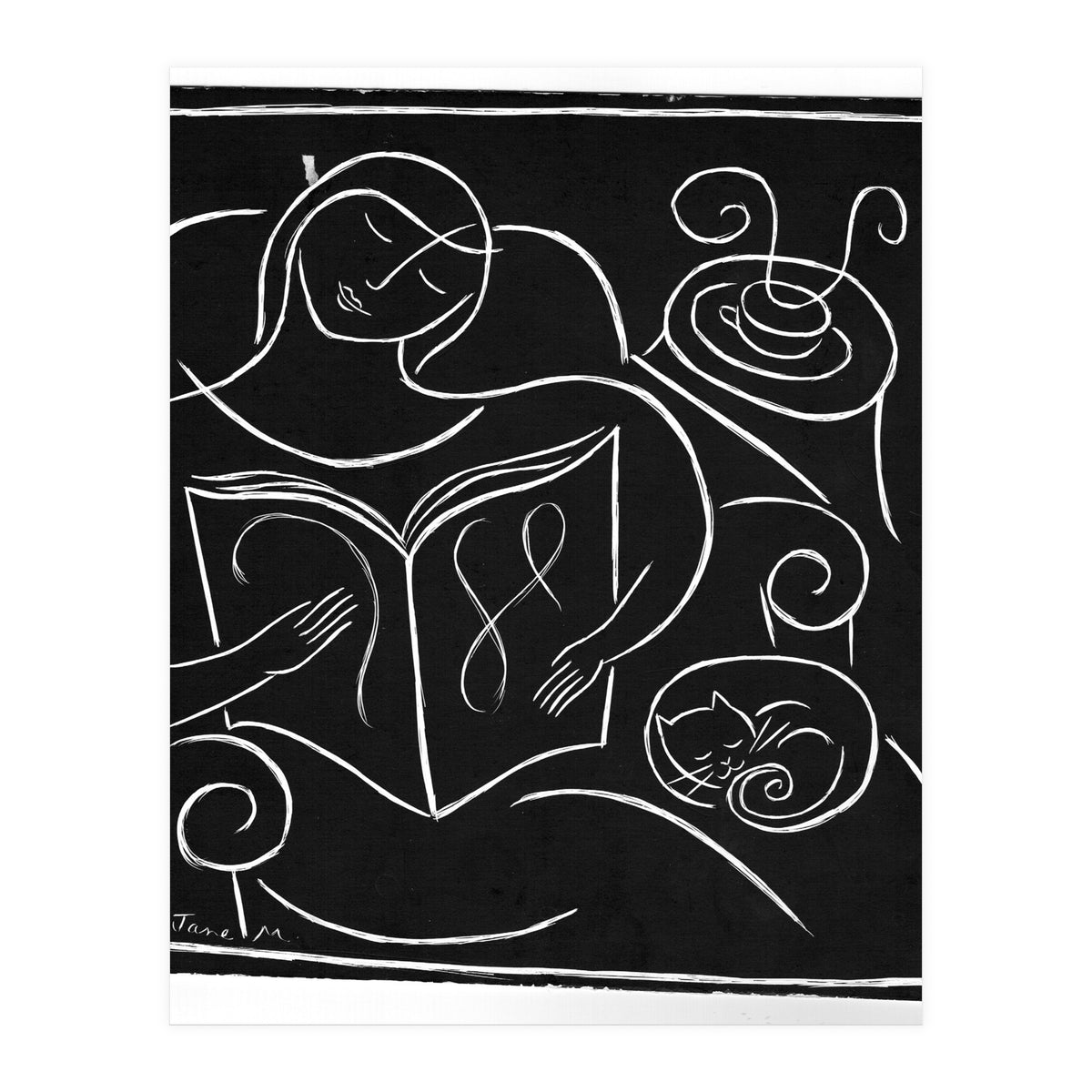 Reading With Cat (Print Only)