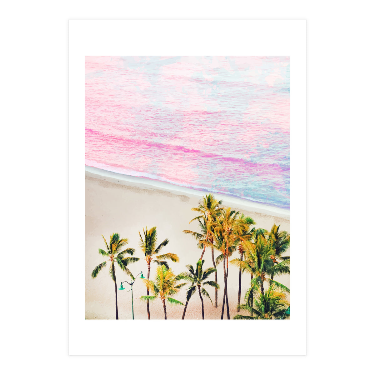 Pink Ocean | Dreamy Scenic Tropical Beach Travel | Blush Nature Sea Beach Coconut Trees (Print Only)