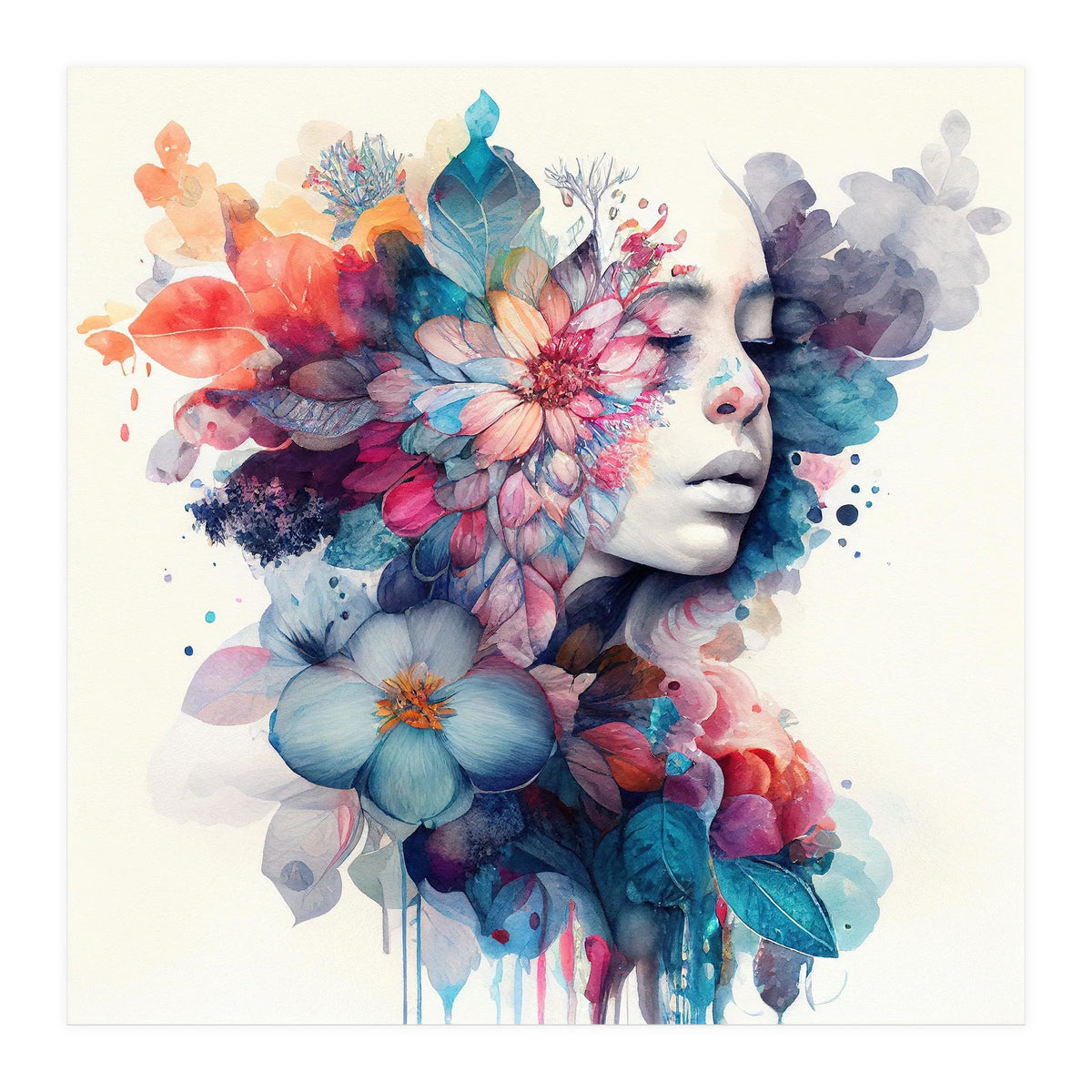 Watercolor Tropical Woman #5 (Print Only)