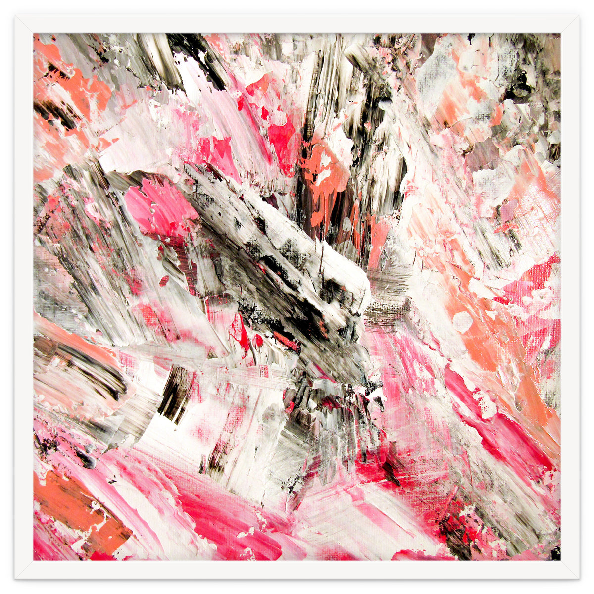 Candy Modern Pink Salmon Black Grey Acrylic Brushstrokes