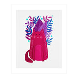 Cute magenta cat with branches (Print Only) thumbnail