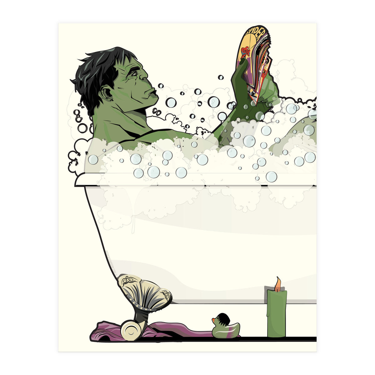 The Incredible Hulk in the Bath, funny Bathroom Humour (Print Only)