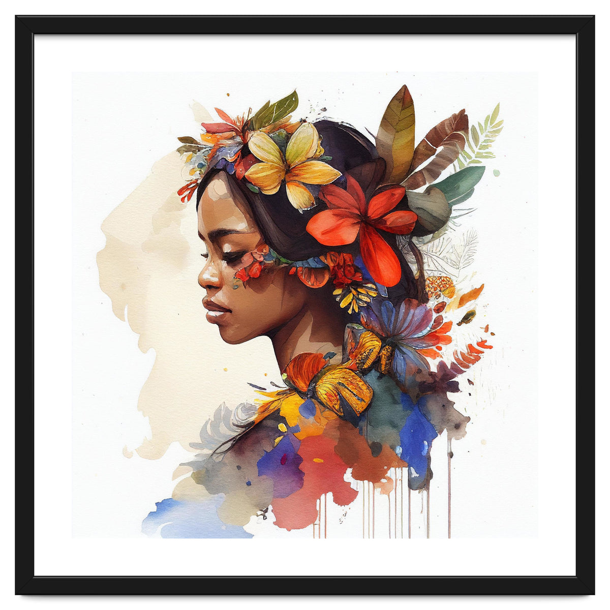 Watercolor Floral Indonesian Native Woman #4