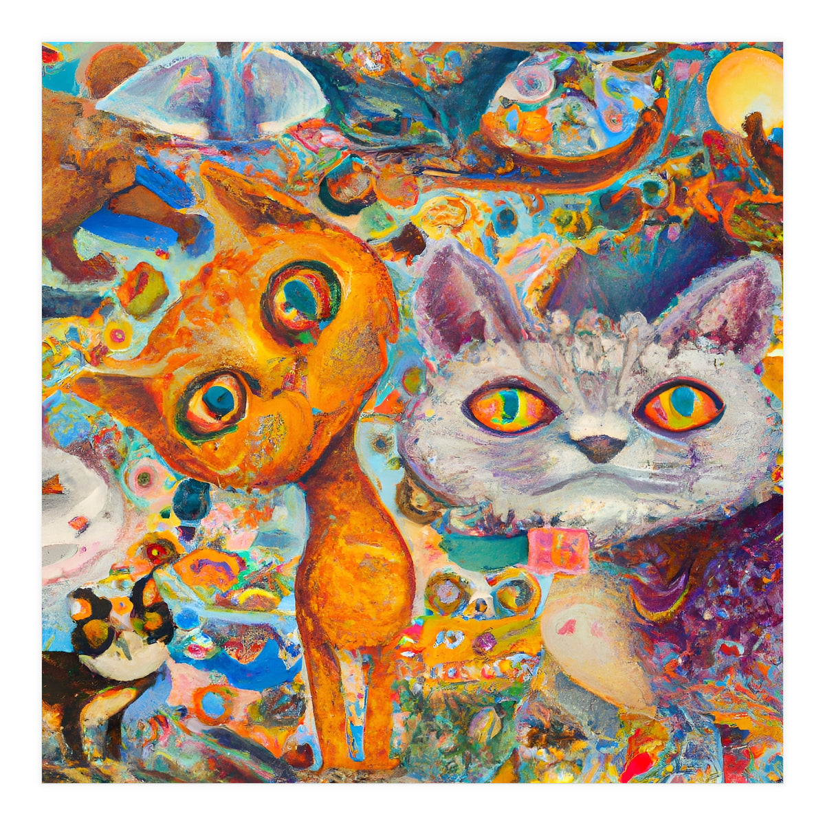Chaotic and Colorful Fantasy Cat Collage 14 (Print Only)