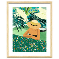 Chill, Modern Bohemian Black Woman Travel Illustration | Terrazzo Tropical Swimming Pool Fashion
