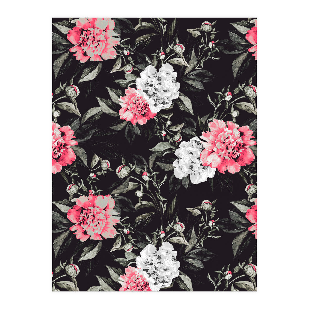 Floral pink - black & white dark (Print Only)