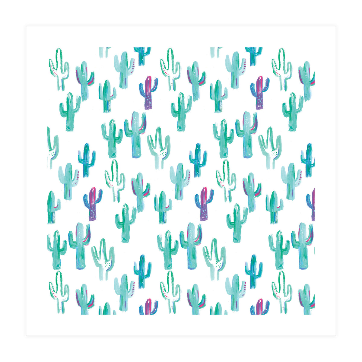 All Over Painted Cacti Mint And Pink (Print Only)