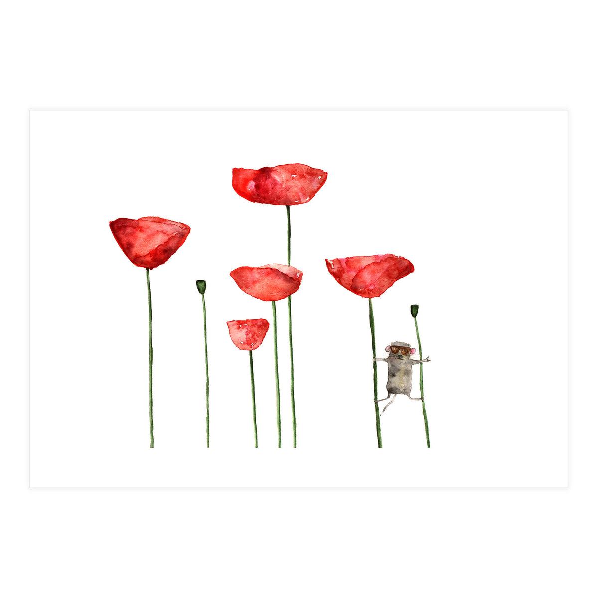 Little mouse loves big poppies || watercolor for nursery (Print Only)