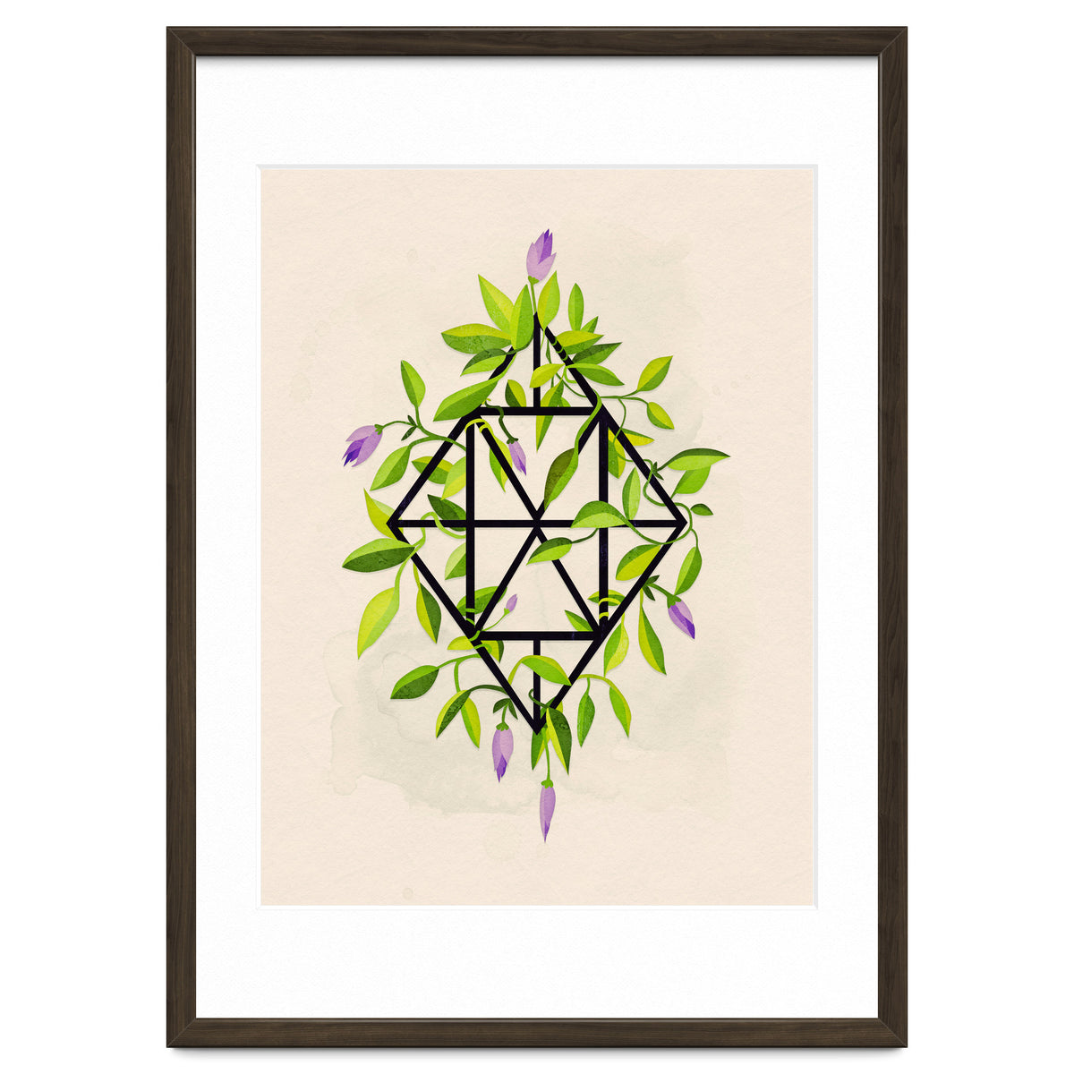 Geometric frame with leaves and flowers