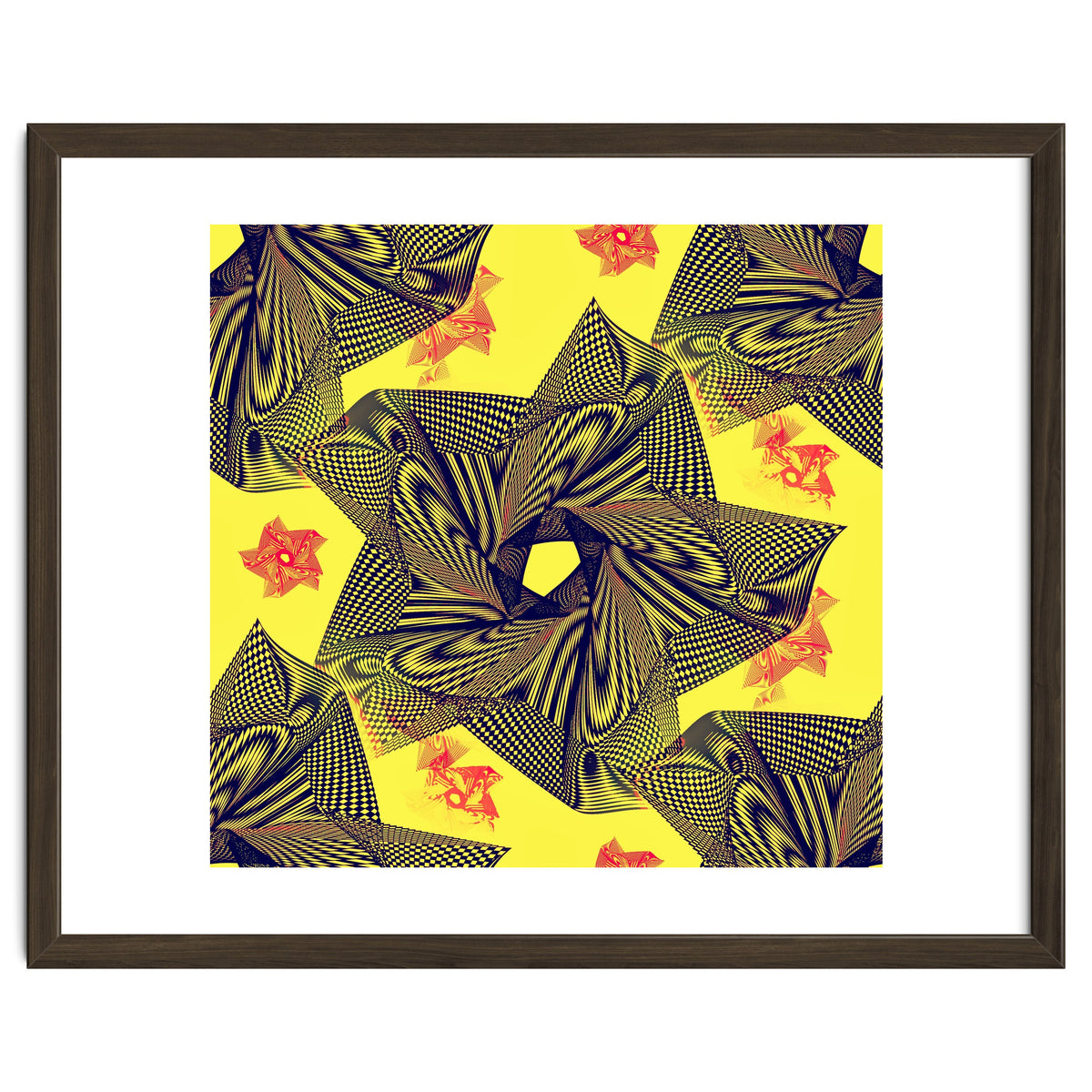 Black flowers on yellow background.