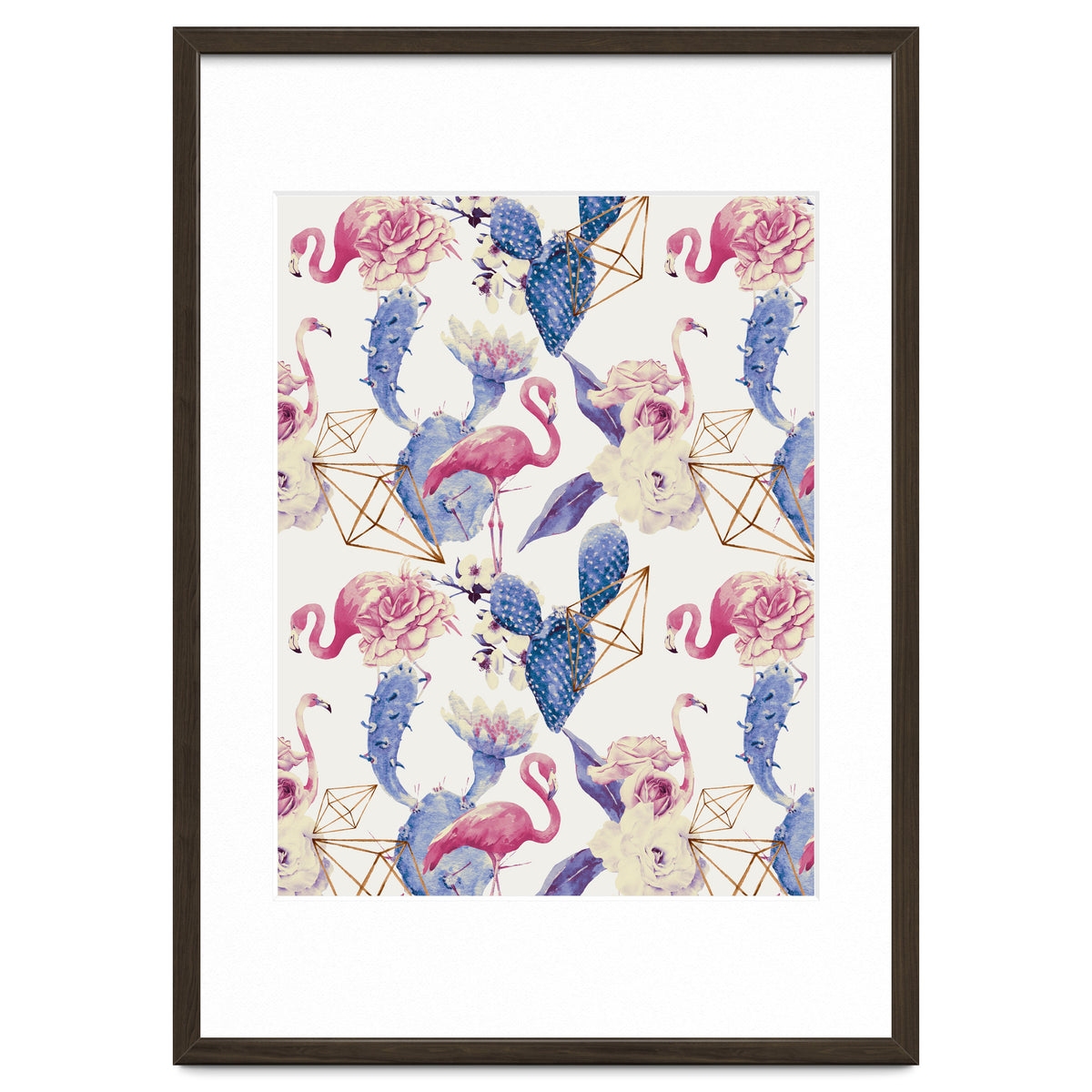 Flamingos, geometric and flowers 02