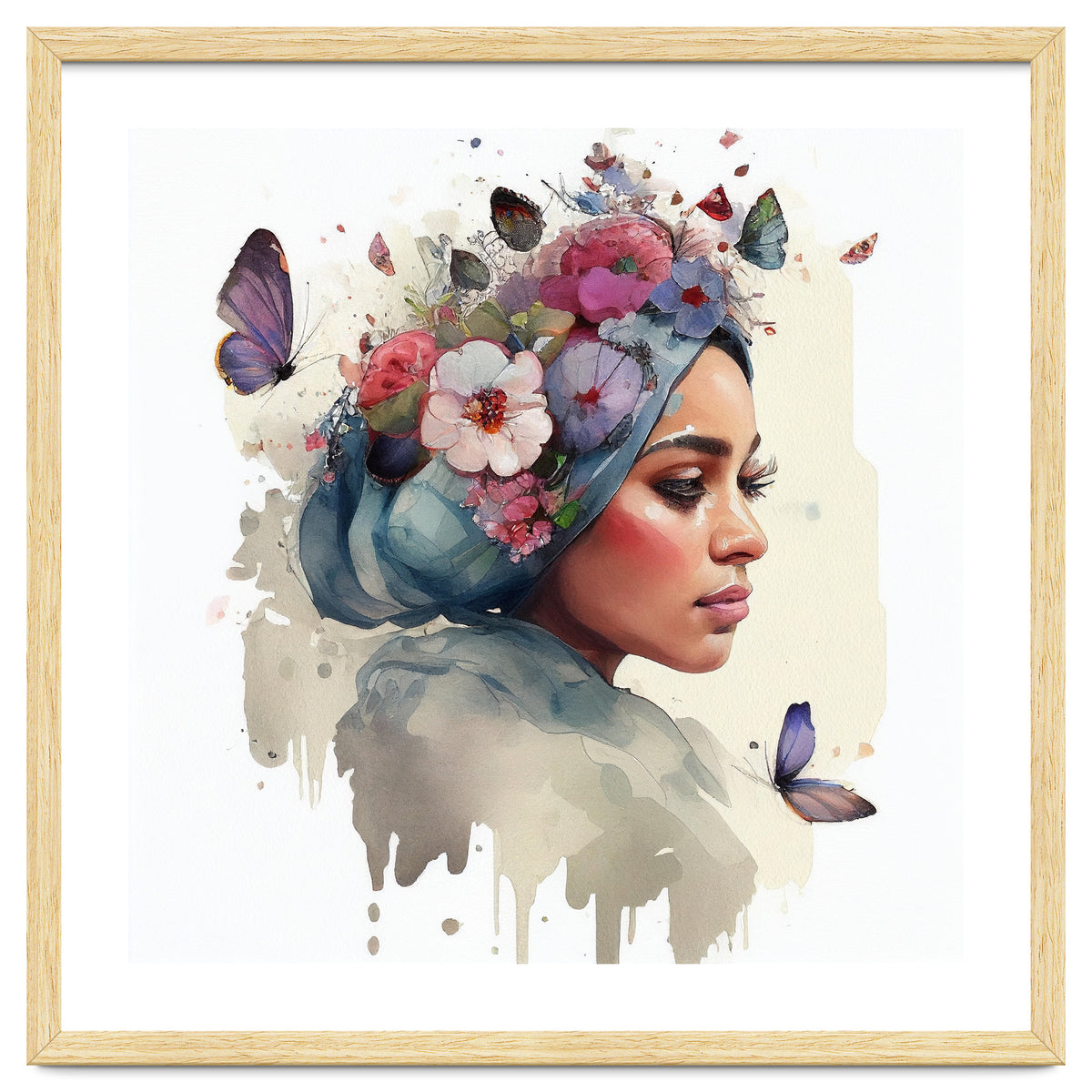 Watercolor Floral Muslim Woman #1