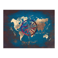 World Map Wind Rose blue (Print Only)