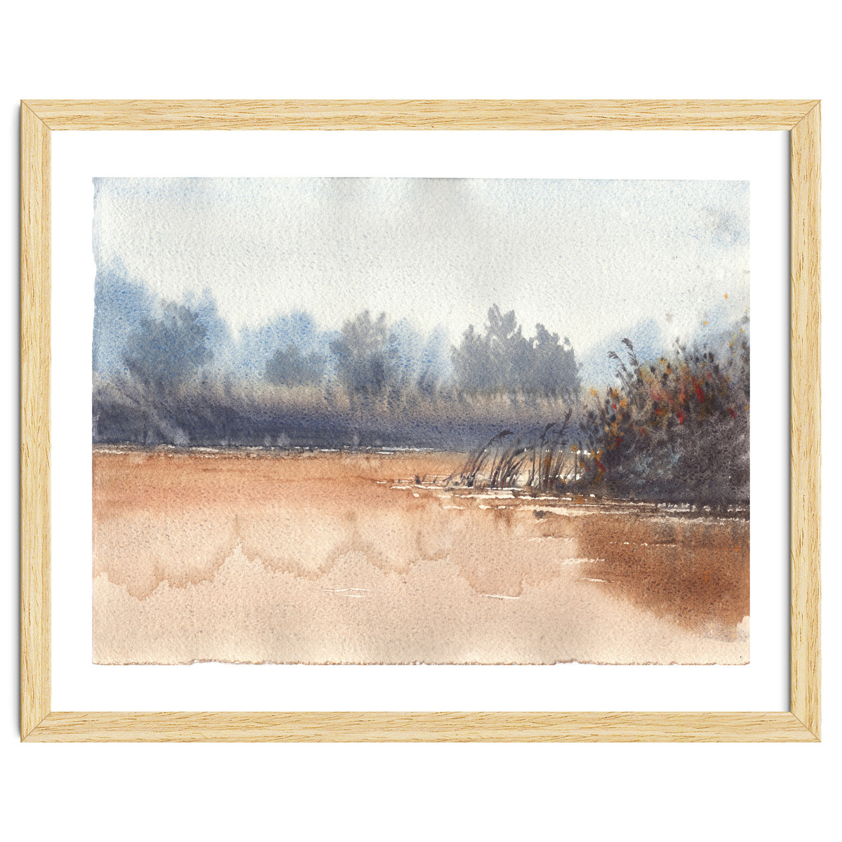 Landscape painting watercolor. Foggy