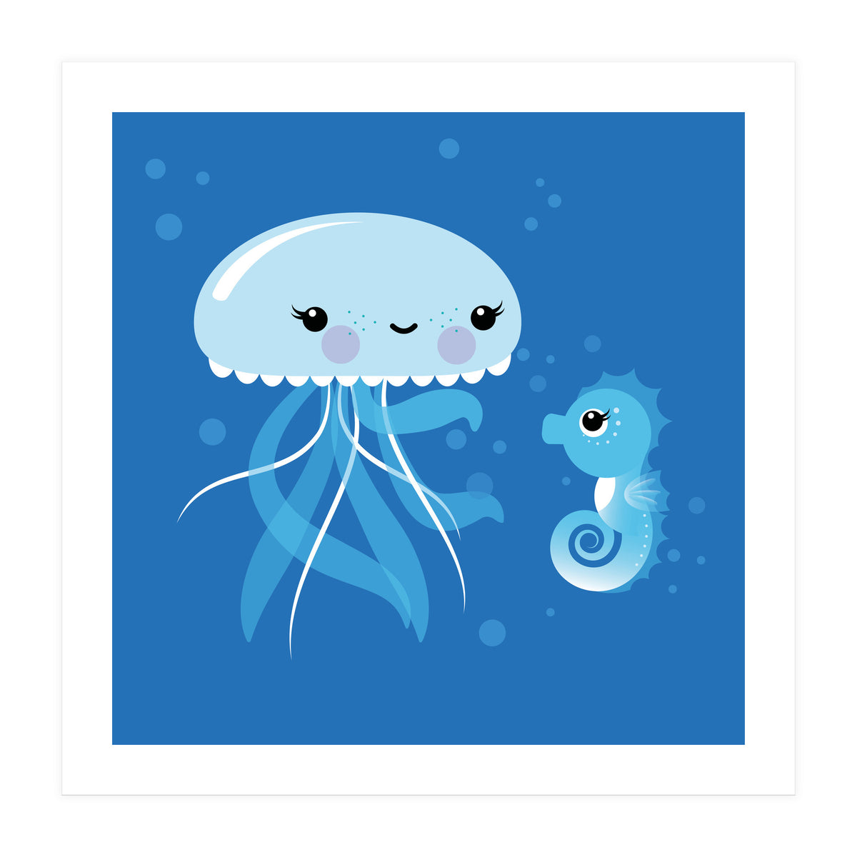 Best Friends Kawaii Jellyfish And Seahorse (Print Only)