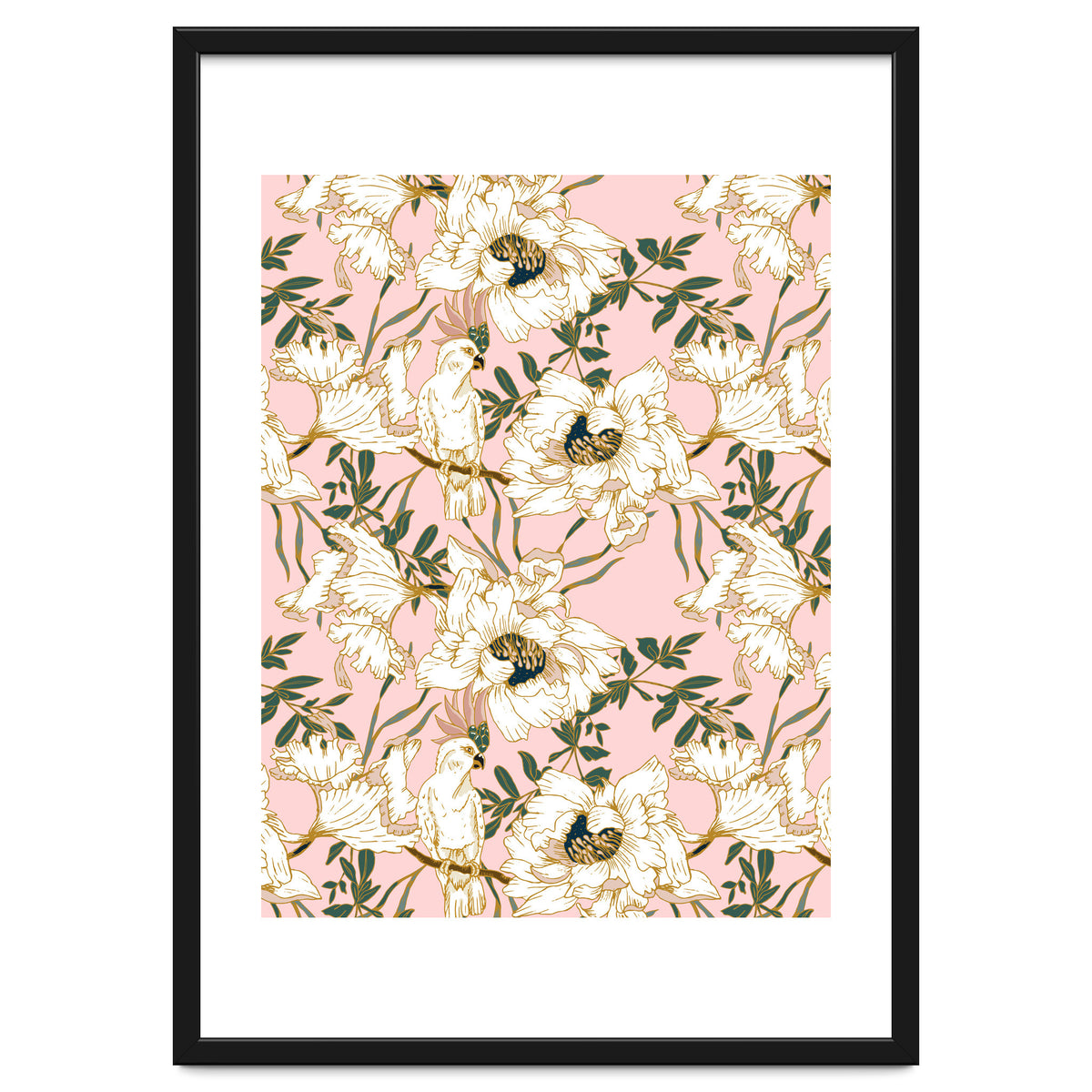 Exotic birds on flowers