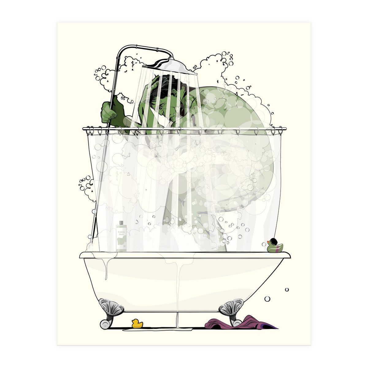 Hulk in the Shower, funny bathroom humour (Print Only)