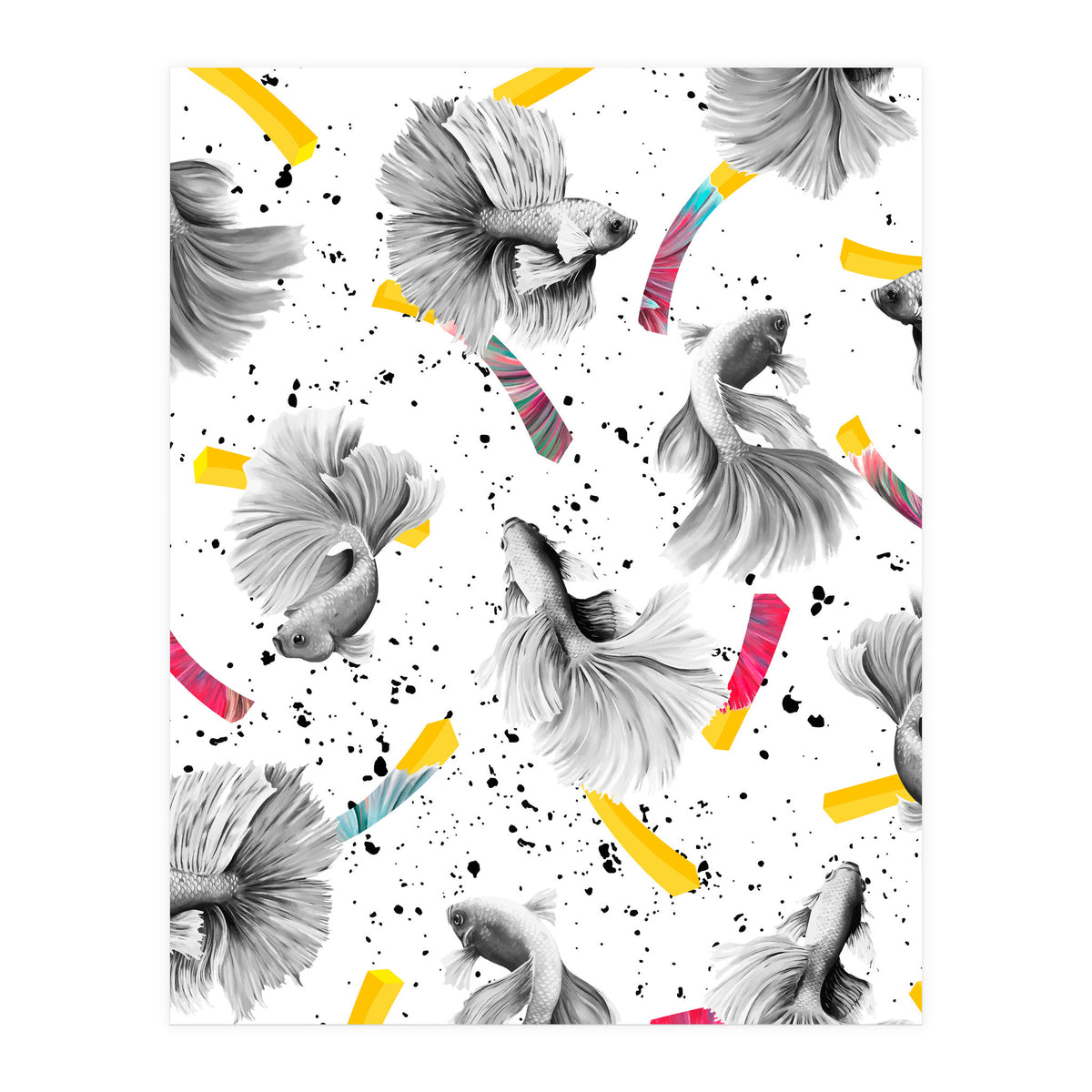 Fish & Chips, Eclectic Quirky Vintage British, French Fries Food Boho Illustration Graphic (Print Only)